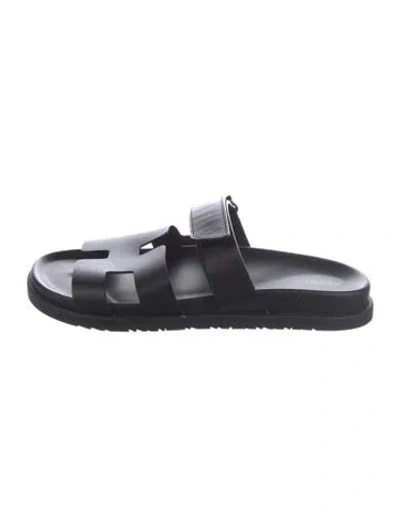 Pre-owned Hermes Chypre H Logo Slides In Black