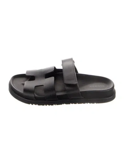 Pre-owned Hermes Chypre H Logo Slides In Black