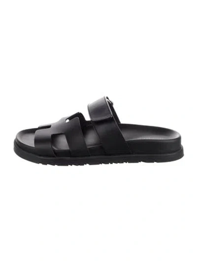Pre-owned Hermes Chypre H Logo Slides In Black