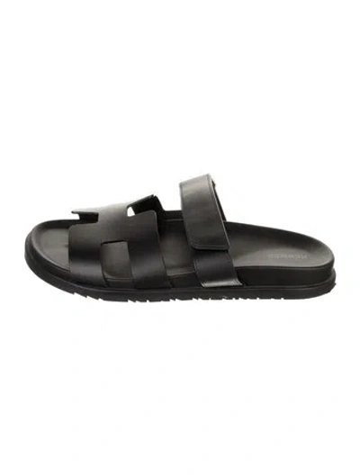 Pre-owned Hermes Chypre H Logo Slides In Black