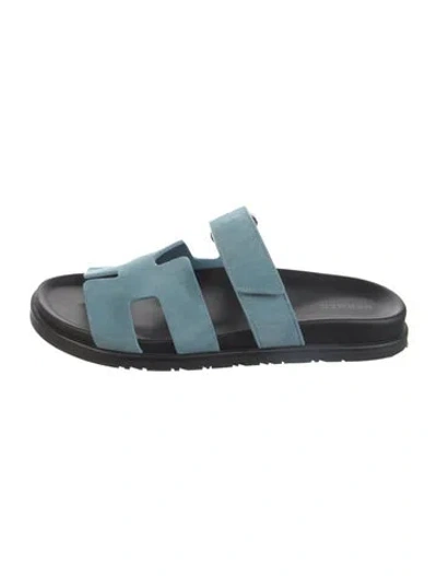 Pre-owned Hermes Chypre H Logo Slides In Blue