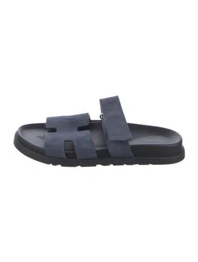 Pre-owned Hermes Chypre H Logo Slides In Blue
