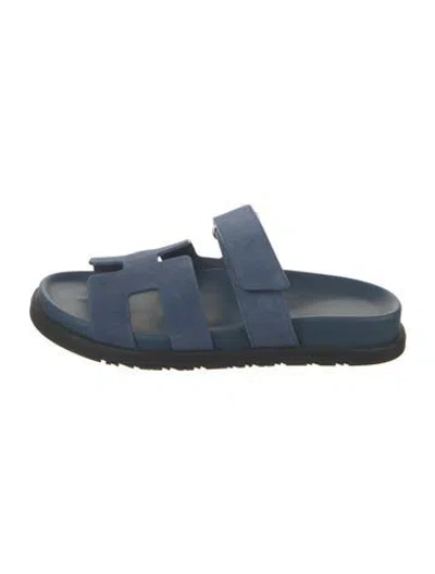 Pre-owned Hermes Chypre H Logo Slides In Blue