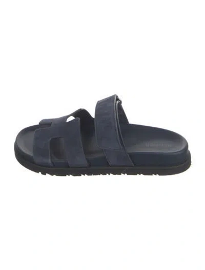 Pre-owned Hermes Chypre H Logo Slides In Blue