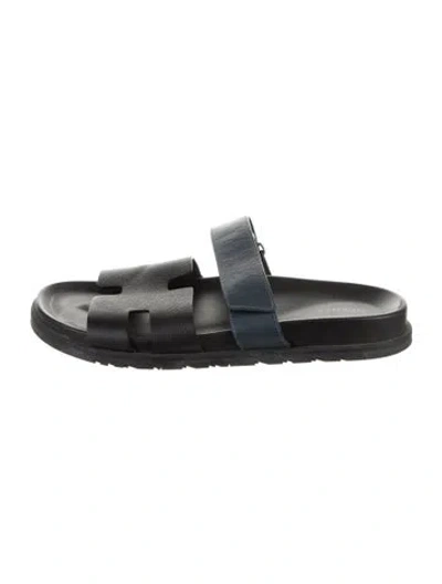 Pre-owned Hermes Chypre H Logo Slides In Blue