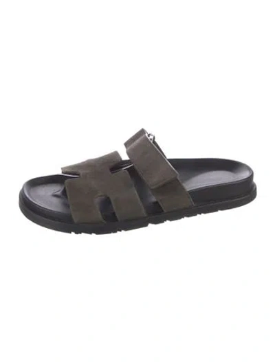 Pre-owned Hermes Chypre H Logo Slides In Blue