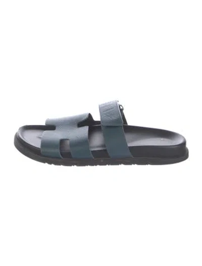 Pre-owned Hermes Chypre H Logo Slides In Blue