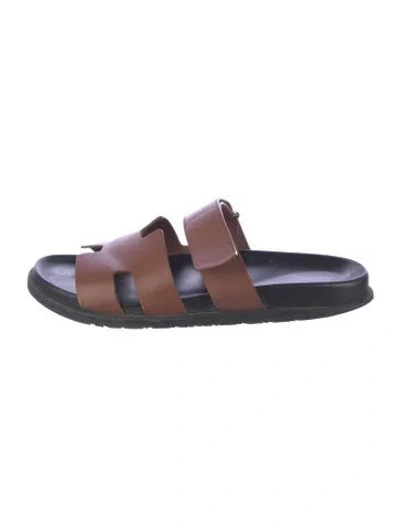 Pre-owned Hermes Chypre H Logo Slides In Brown