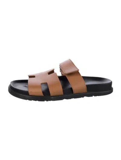 Pre-owned Hermes Chypre H Logo Slides In Brown