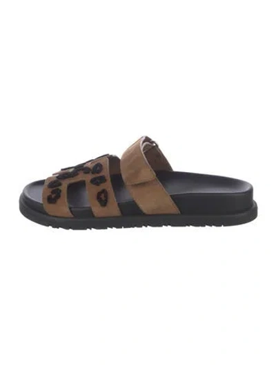 Pre-owned Hermes Chypre H Logo Slides In Brown