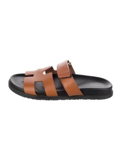 Pre-owned Hermes Chypre H Logo Slides In Brown