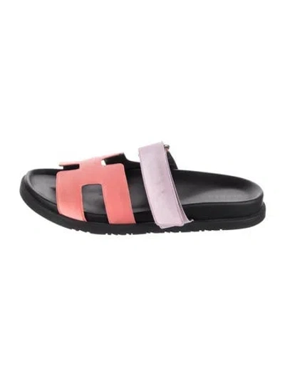 Pre-owned Hermes Chypre H Logo Slides In Brown