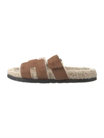 Pre-owned Hermes Chypre H Logo Slides In Brown