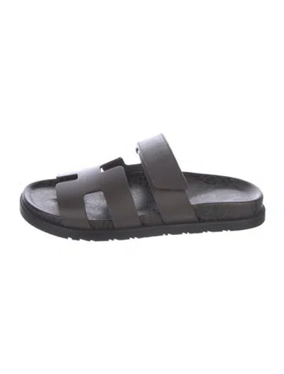 Pre-owned Hermes Chypre H Logo Slides In Brown