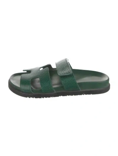Pre-owned Hermes Chypre H Logo Slides In Green