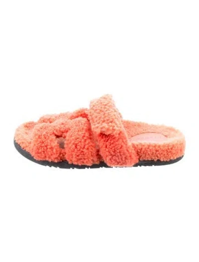 Pre-owned Hermes Chypre H Logo Slides In Orange