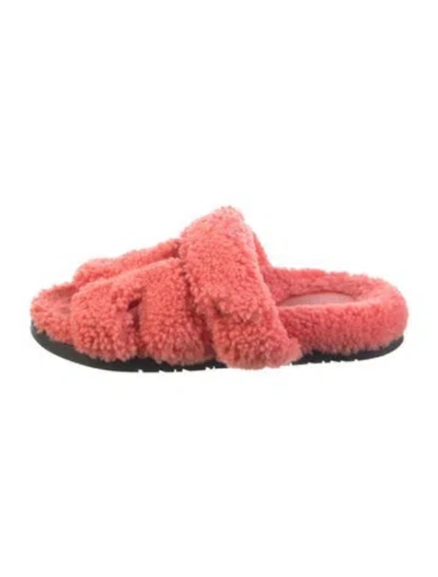 Pre-owned Hermes Chypre H Logo Slides In Pink