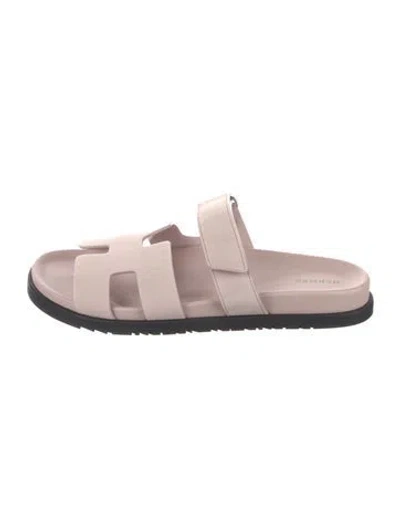 Pre-owned Hermes Chypre H Logo Slides In Pink