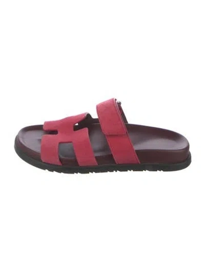 Pre-owned Hermes Chypre H Logo Slides In Pink