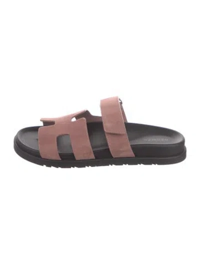 Pre-owned Hermes Chypre H Logo Slides In Pink