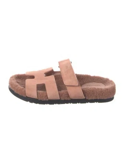 Pre-owned Hermes Chypre H Logo Slides In Pink
