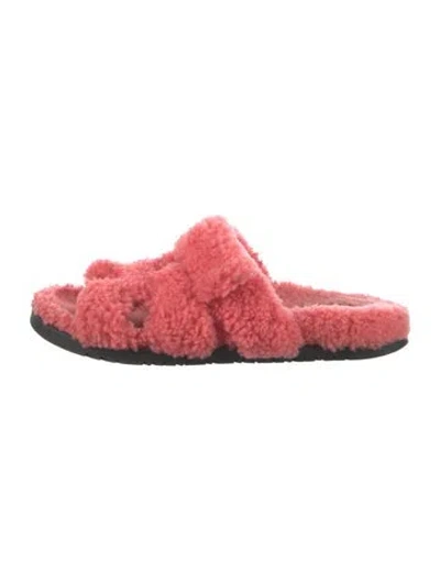 Pre-owned Hermes Chypre H Logo Slides In Pink