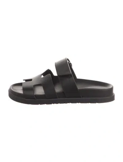 Pre-owned Hermes Chypre H Logo Slippers In Black