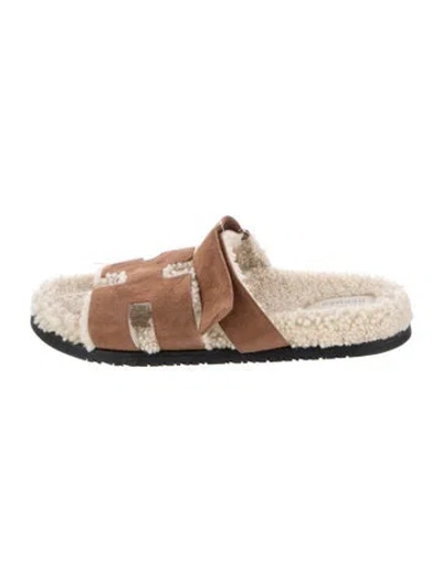 Pre-owned Hermes Chypre H Suede Sandals In Brown