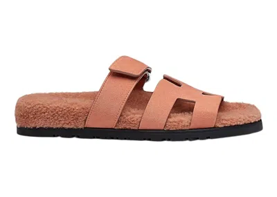 Pre-owned Hermes Chypre Sandal Aube Suede Wookskin (women's) Sneakers In Rose/black