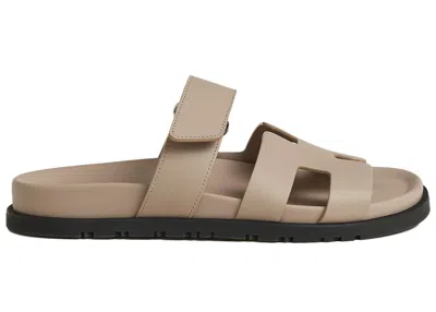Pre-owned Hermes Chypre Sandal Calfskin Leather (women's) Sneakers In Beige Mastic In Brown