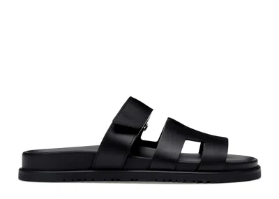 Pre-owned Hermes Chypre Sandal Noir Calfskin Leather (women's) Sneakers In Black