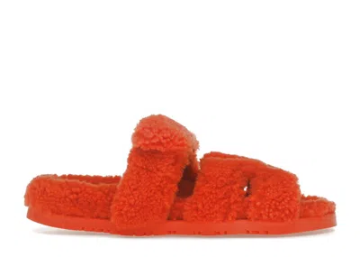 Pre-owned Hermes Chypre Sandal Shearling (women's) Sneakers In Orange