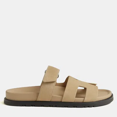 Pre-owned Hermes Chypre Sandal Size 35 Beige Lin Calfskin