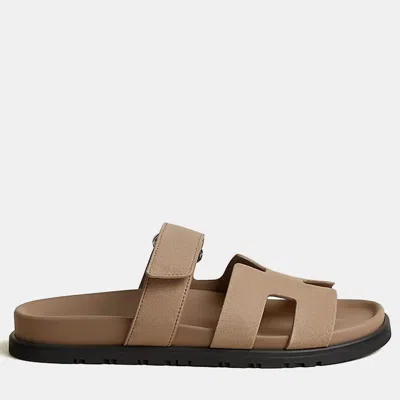 Pre-owned Hermes Chypre Sandal Size 37 Beige Sable Calfskin