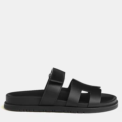 Pre-owned Hermes Chypre Sandal Size 40 Noir Calfskin In Black