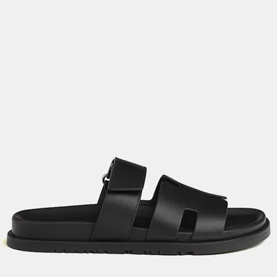 Pre-owned Hermes Chypre Sandal Size 43 Noir Calfskin In Black