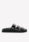 Hermes Chypre Sandals In Black Calfskin In Black