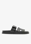 Hermes Chypre Sandals In Black Calfskin In Black