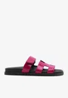Hermes Chypre Sandals In Framboise Shiny Alligator In Animal Print