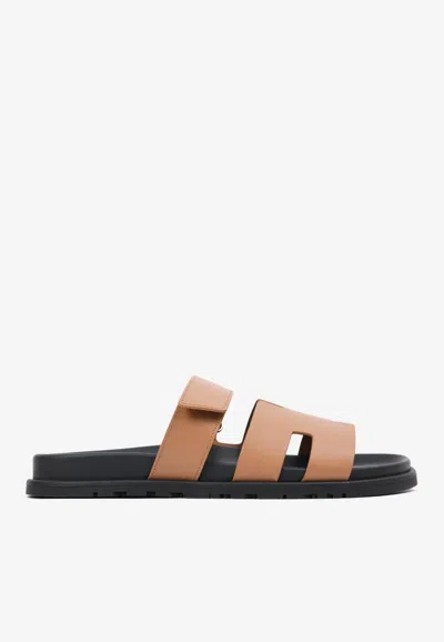 Hermes Chypre Sandals In Naturel Calfskin In Brown