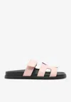 Hermes Chypre Sandals In Rose Aquarelle Matte Alligator