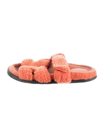Pre-owned Hermes Chypre Shearling Slides In Orange