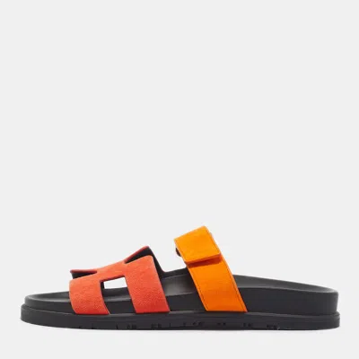 Pre-owned Hermes Chypre Size 39 Pink Suede Flat Slide