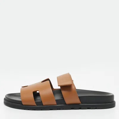 Pre-owned Hermes Chypre Size 43 Brown Leather Flat Sandals