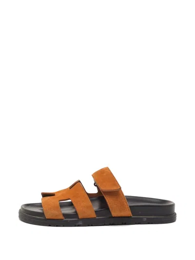 Pre-owned Hermes Chypre Slide Sandals In Brown