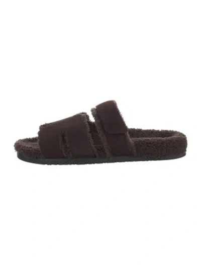 Pre-owned Hermes Chypre Suede Slides In Brown