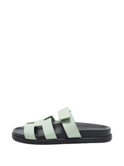 Pre-owned Hermes Chypre Touch-strap Sandals In Blue
