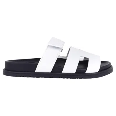Pre-owned Hermes Chypre White Calfskin Sandal 40.5 / 10.5