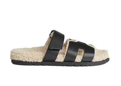 Pre-owned Hermes Chyprecalfskin Wool (men's) Sneakers In Noir/ecru