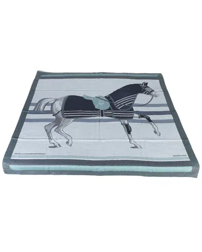 Pre-owned Hermes Hermès Ciel Chine Cheval A La Couverture Cashmere Silk Scarf 100 (authentic Pre-loved) In Blue